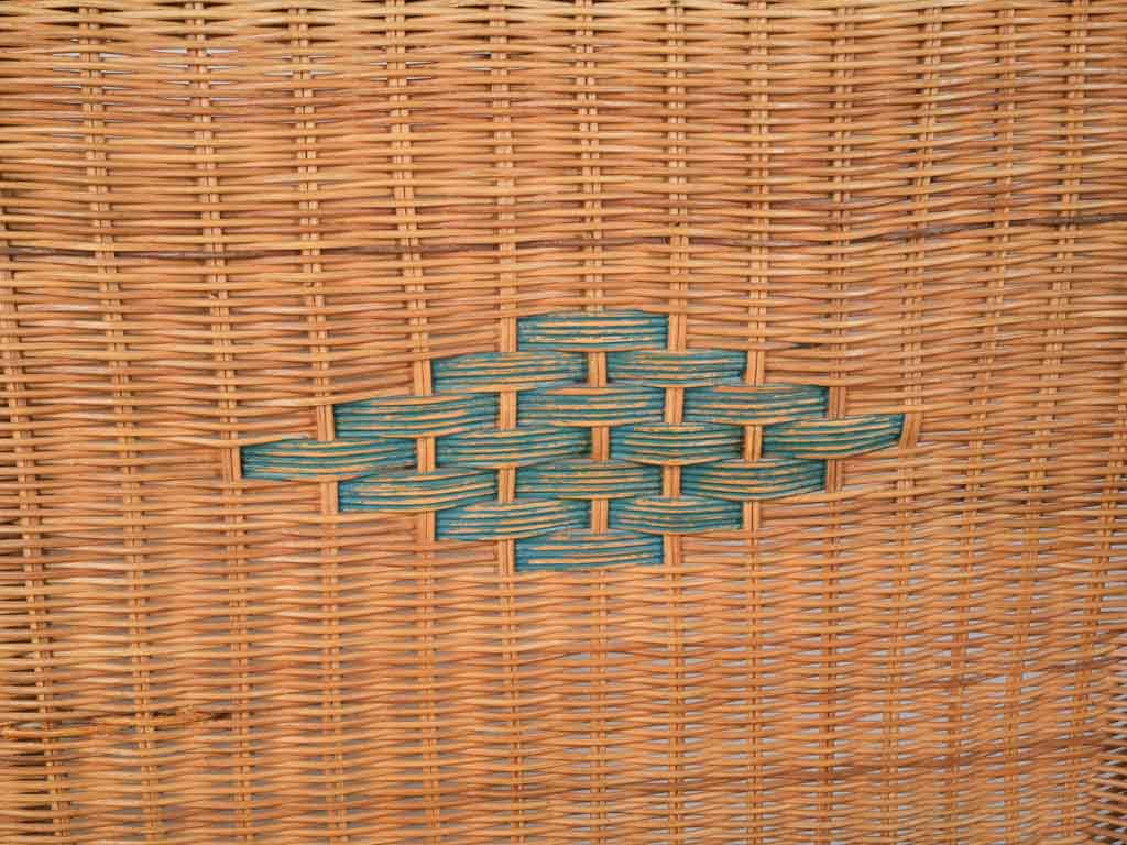 1960s French Wicker Banquette w/ Sea-Green Trim - 45¾"