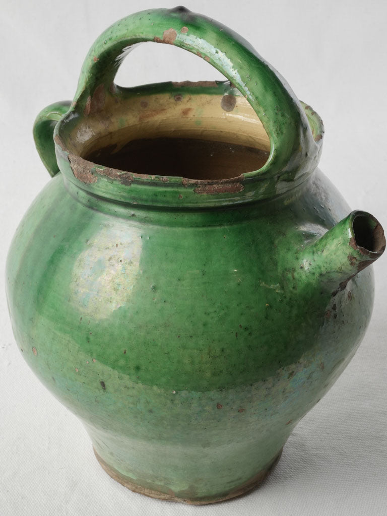 Late 19th-Century Provençal Ceramic Water Pitcher w/ Emerald Green Glaze - 11½"