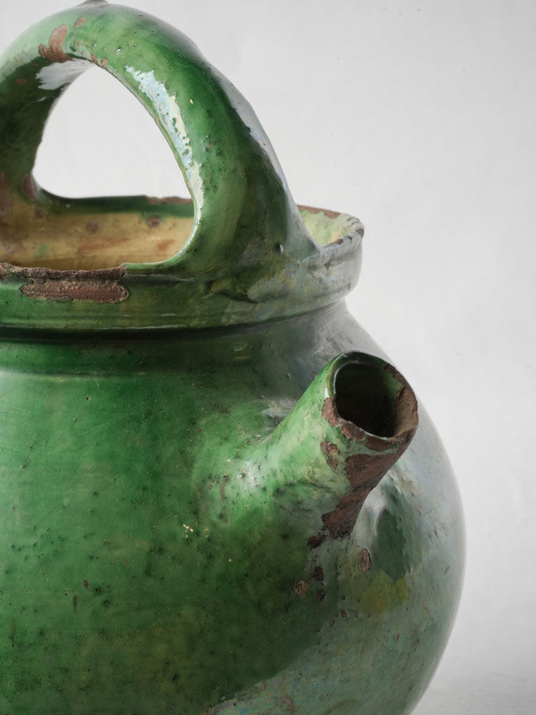 Late 19th-Century Provençal Ceramic Water Pitcher w/ Emerald Green Glaze - 11½"