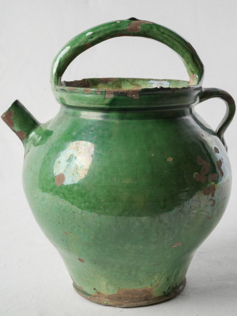 Late 19th-Century Provençal Ceramic Water Pitcher w/ Emerald Green Glaze - 11½"