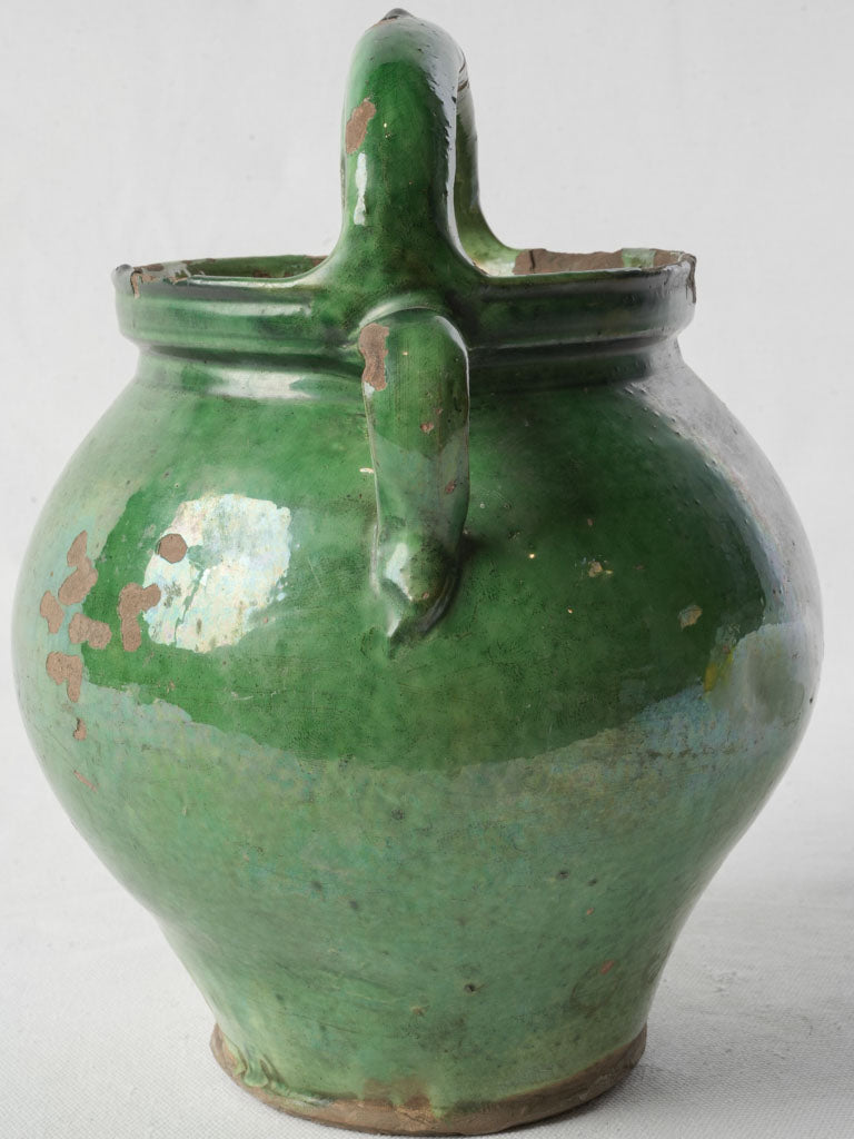 Late 19th-Century Provençal Ceramic Water Pitcher w/ Emerald Green Glaze - 11½"