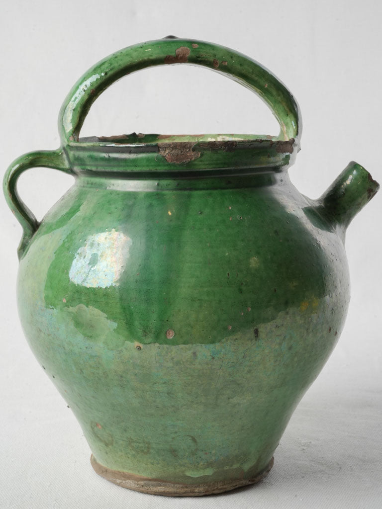 Late 19th-Century Provençal Ceramic Water Pitcher w/ Emerald Green Glaze - 11½"