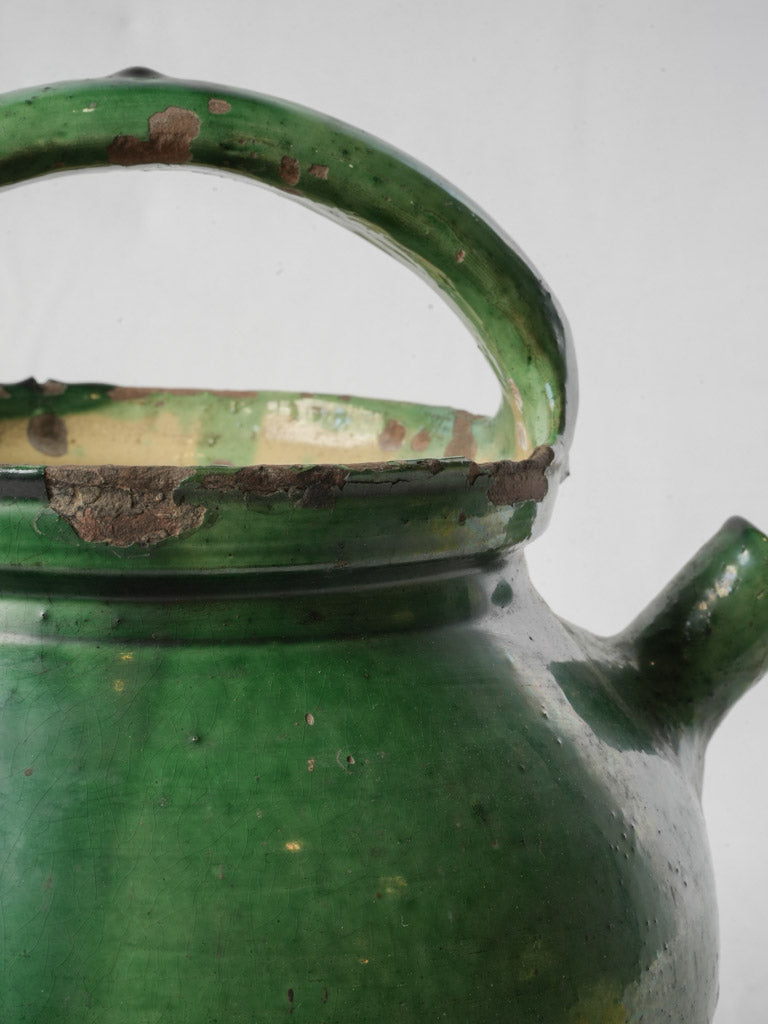 Late 19th-Century Provençal Ceramic Water Pitcher w/ Emerald Green Glaze - 11½"