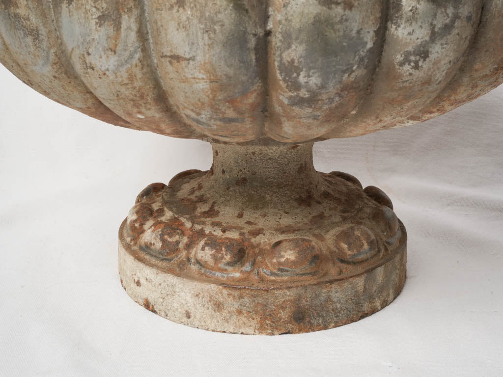 Pair of Late 19th Century French Cast-Iron Gadrooned Garden Urns - 17"