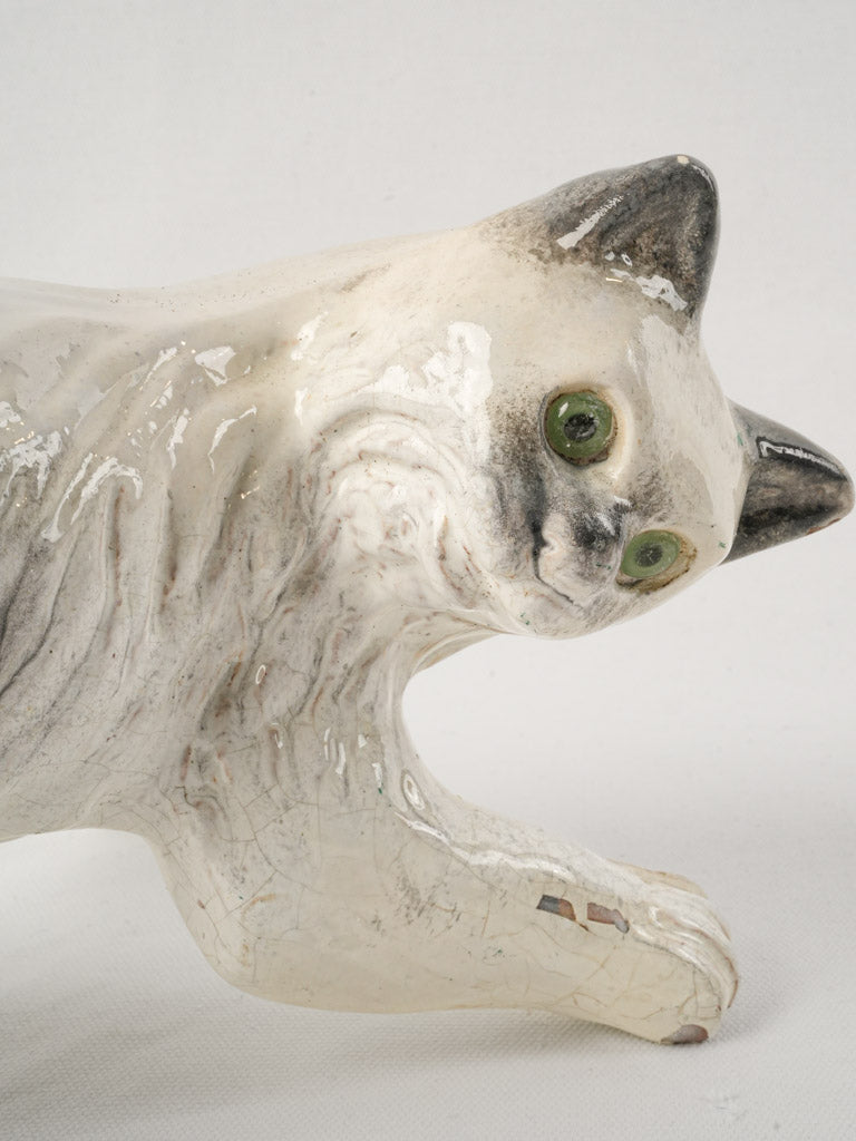 Antique glazed ceramic cat sculpture