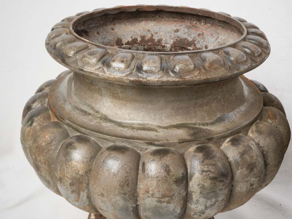 Pair of Late 19th Century French Cast-Iron Gadrooned Garden Urns - 17"