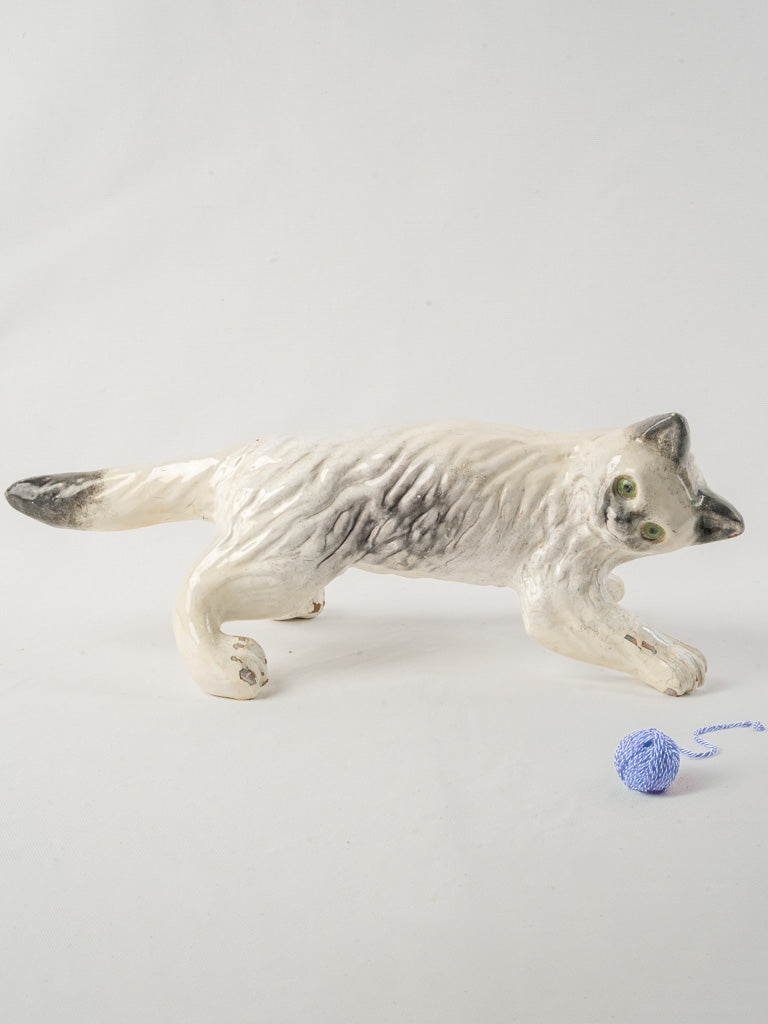 Vintage Normandy faience cat ornament