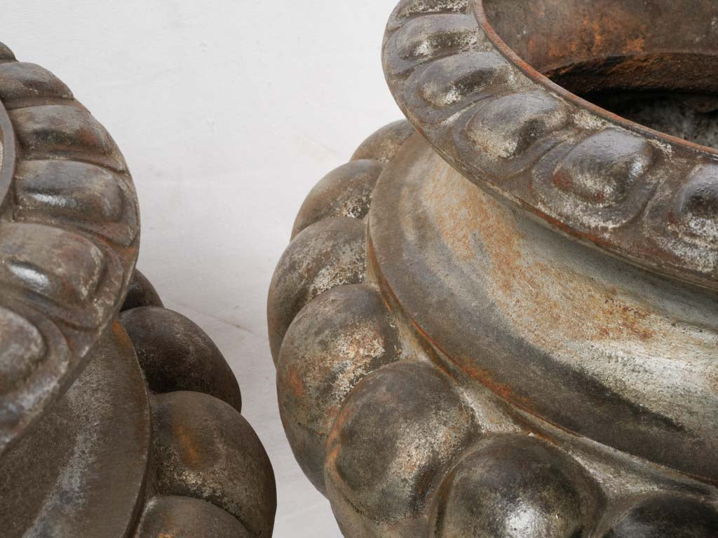 Pair of Late 19th Century French Cast-Iron Gadrooned Garden Urns - 17"