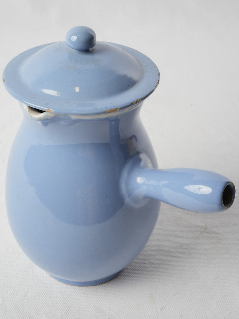 Antique Martres-Tolosane Blue Glazed Ceramic Milk Pitcher W/ Lid - 9½"