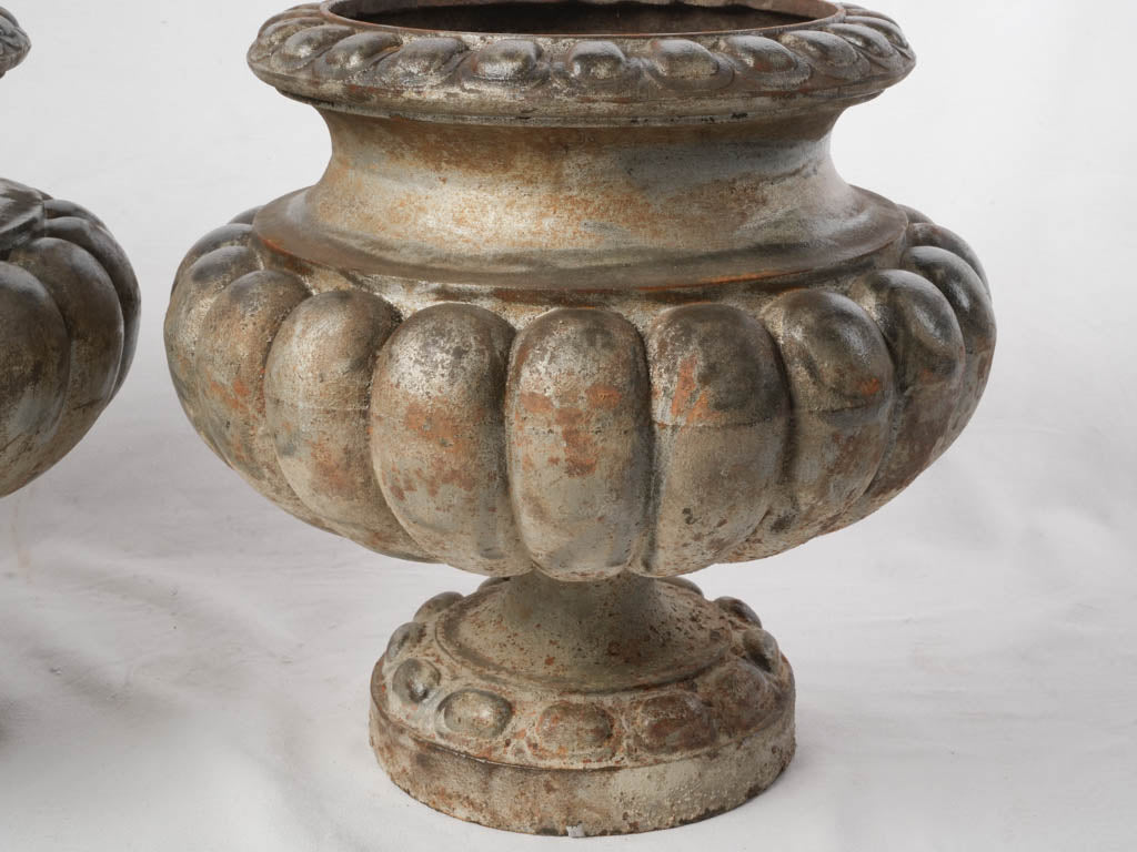 Pair of Late 19th Century French Cast-Iron Gadrooned Garden Urns - 17"