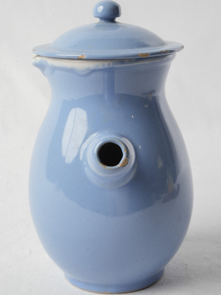 Antique Martres-Tolosane Blue Glazed Ceramic Milk Pitcher W/ Lid - 9½"