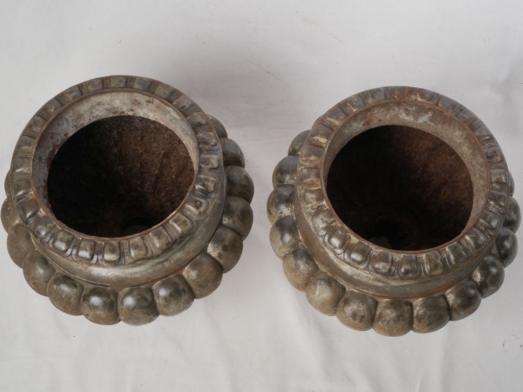 Pair of Late 19th Century French Cast-Iron Gadrooned Garden Urns - 17"