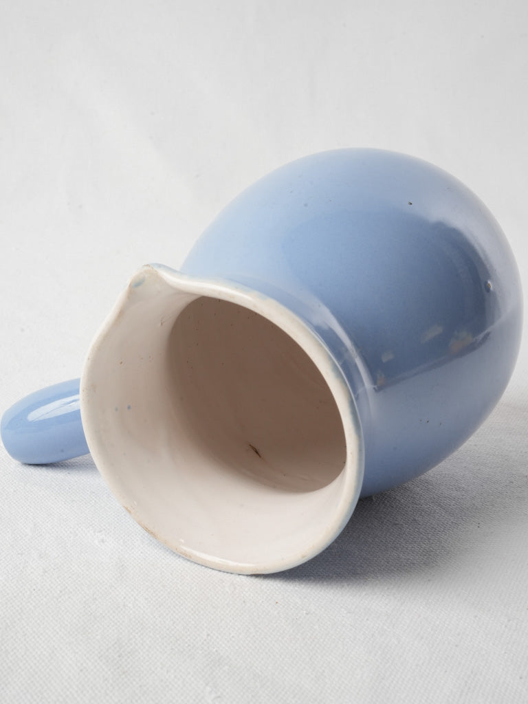 Antique Martres-Tolosane Blue Glazed Ceramic Milk Pitcher W/ Lid - 9½"