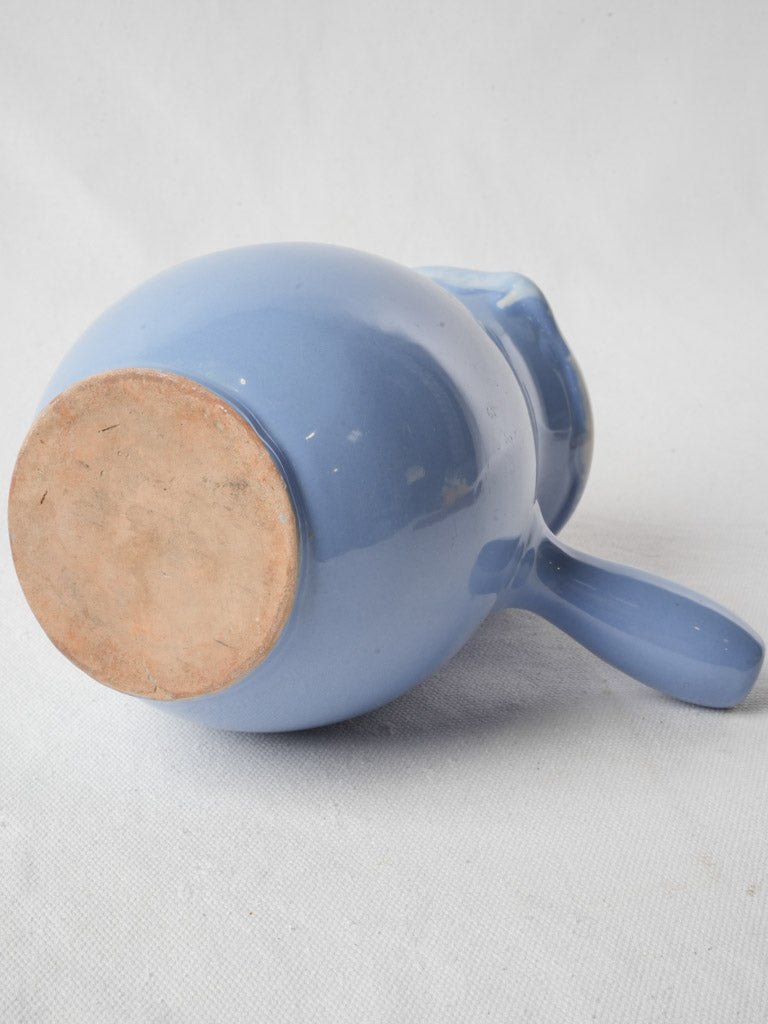 Antique Martres-Tolosane Blue Glazed Ceramic Milk Pitcher W/ Lid - 9½"