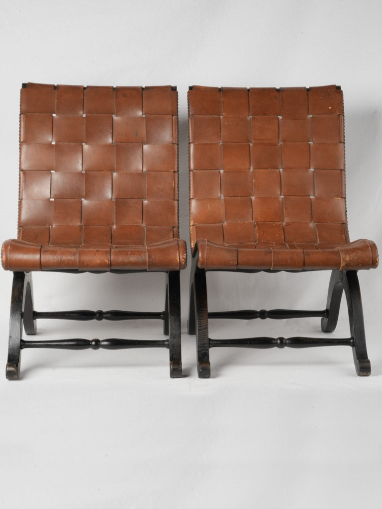 Elegant Mid-Century Neoclassical Leather Slipper Chairs