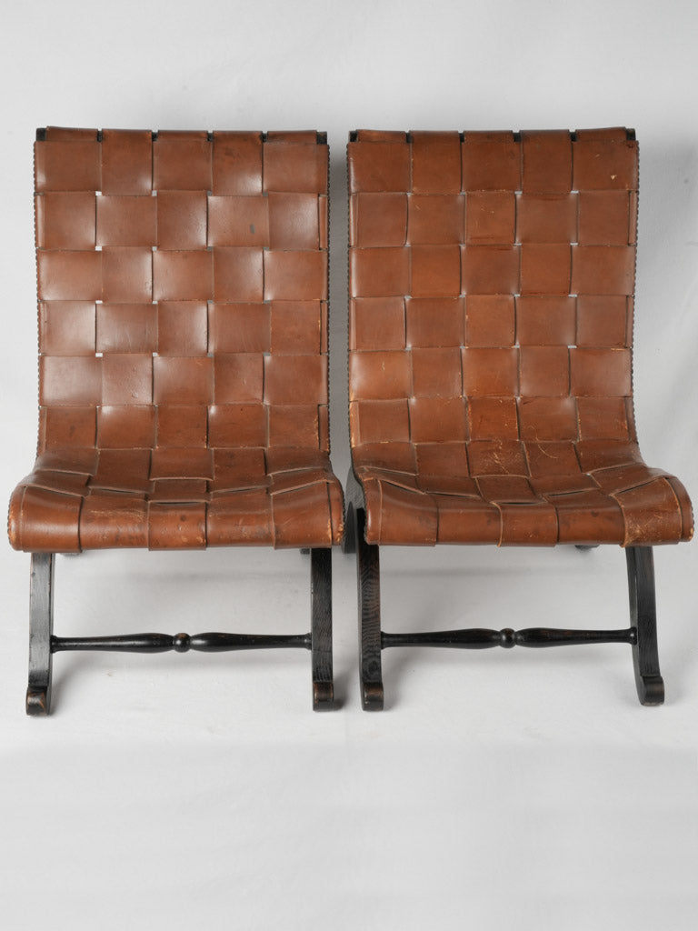 Refined Leather Slipper Chairs by Pierre Lottier