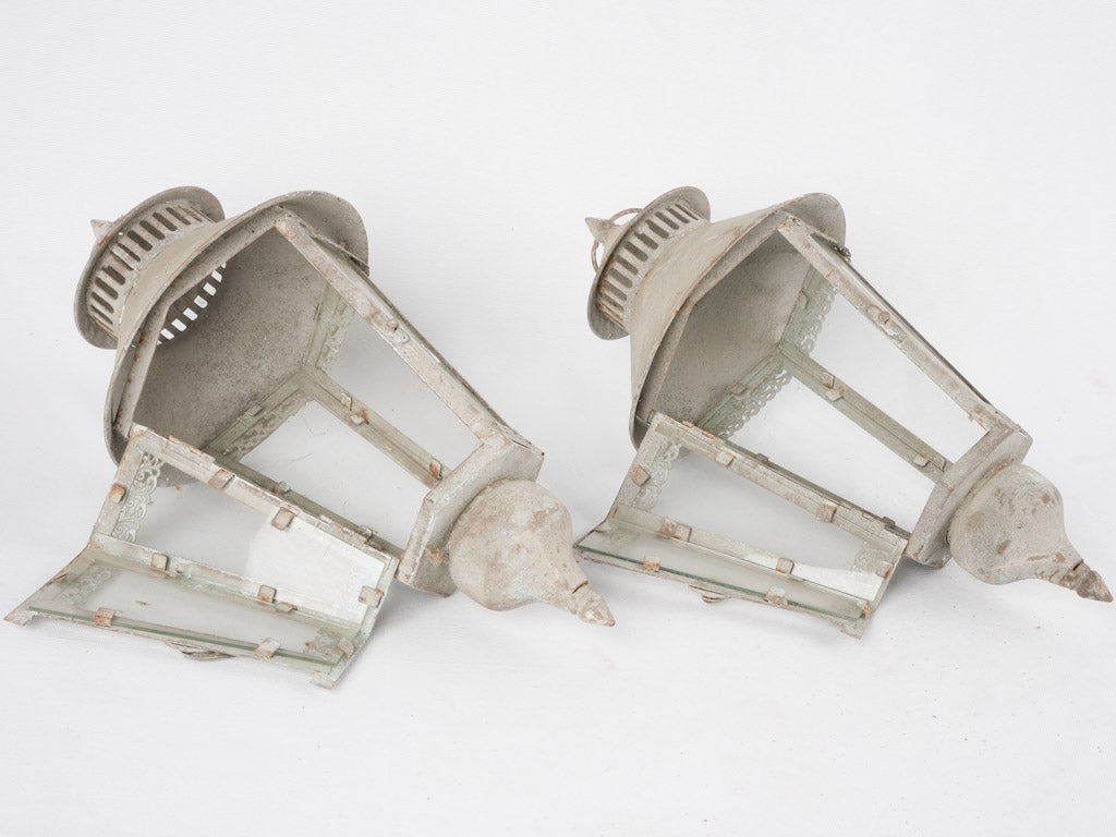 Pair of vintage tole candle lanterns 17¾"