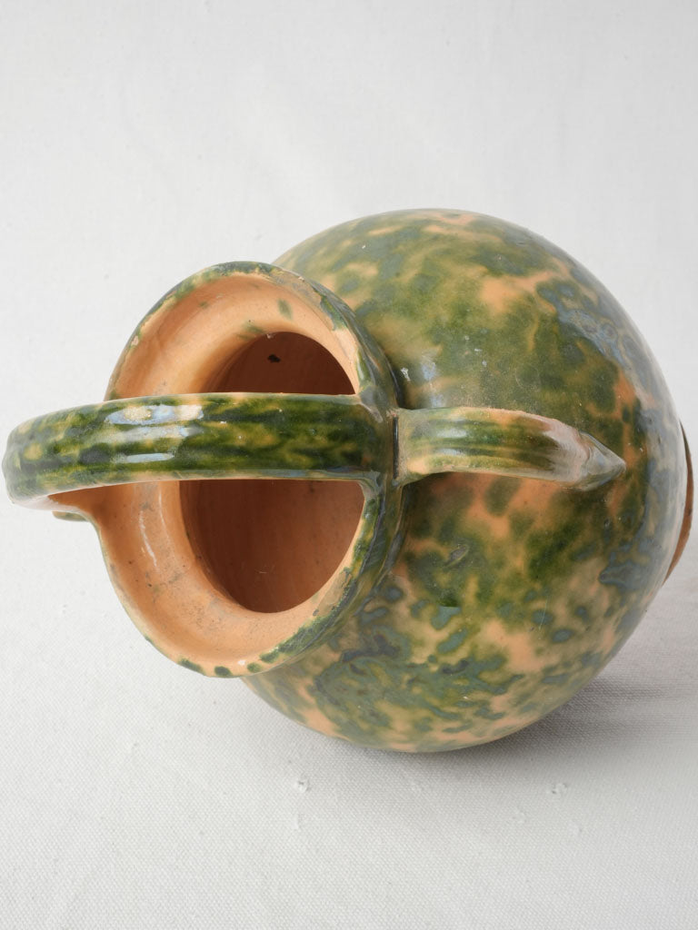 French Rustic Green Speckled Glazed Terracotta Water Jug - 11"