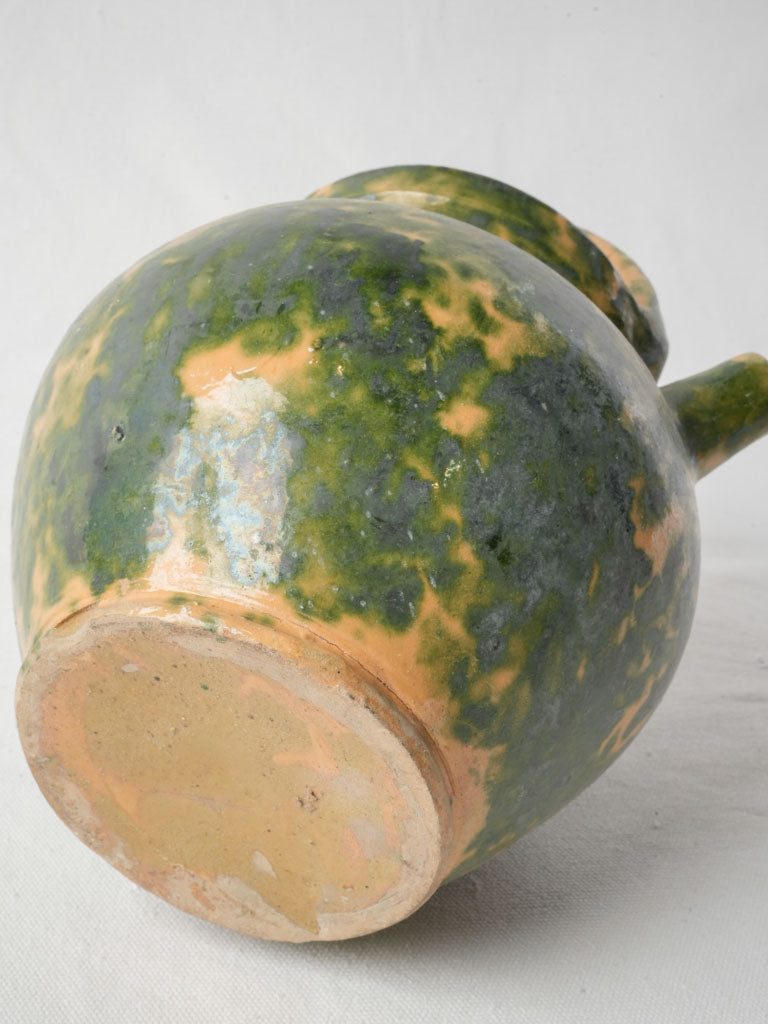 French Rustic Green Speckled Glazed Terracotta Water Jug - 11"