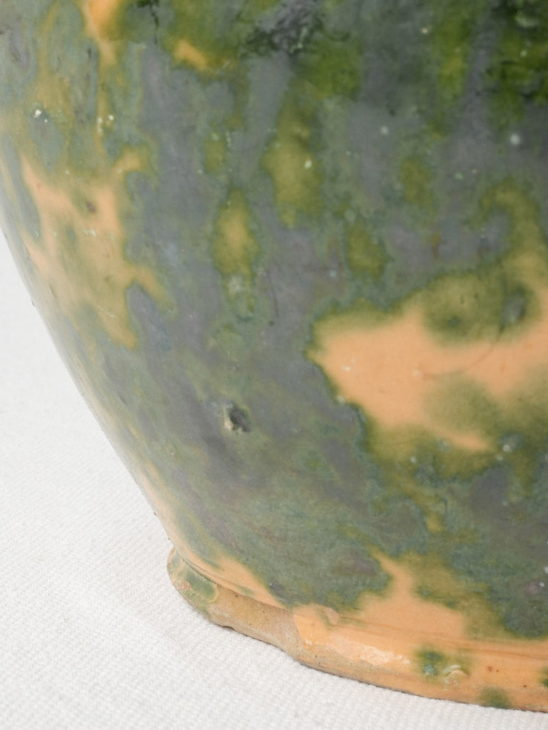 French Rustic Green Speckled Glazed Terracotta Water Jug - 11"