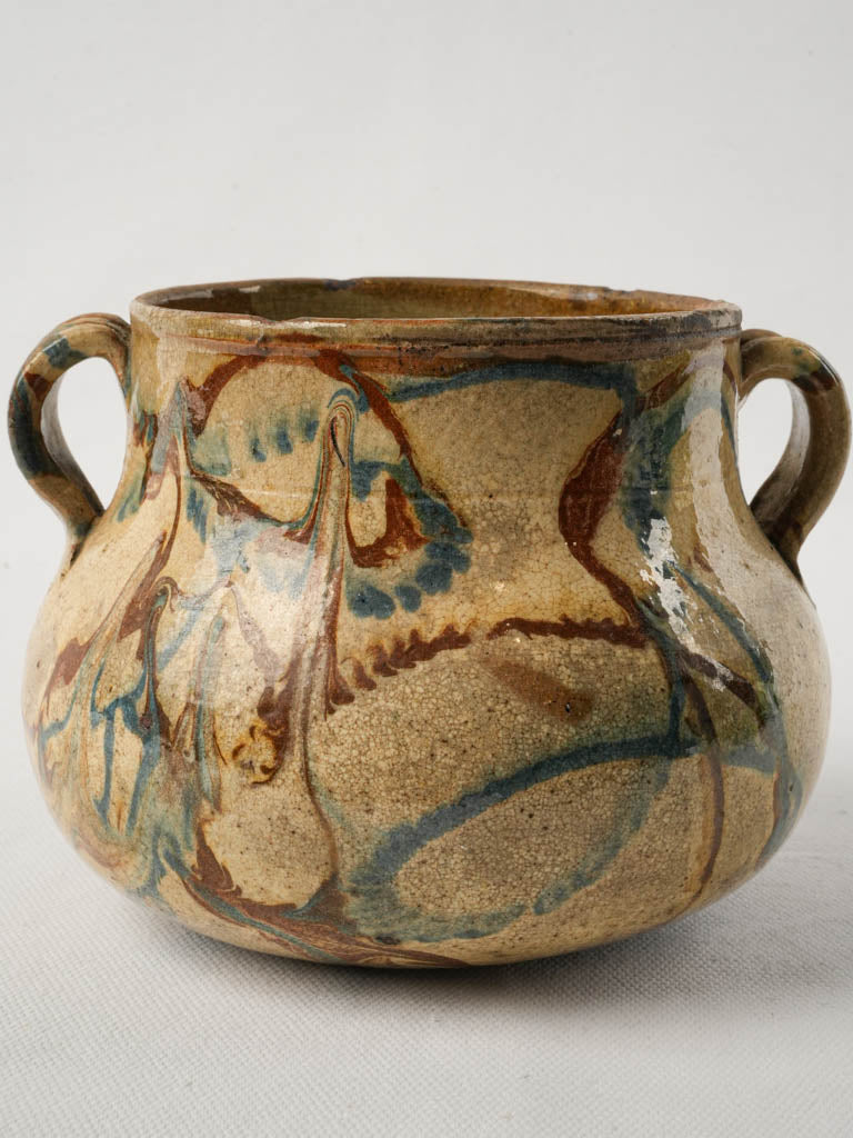 Marbled blue cauldron-shaped pot