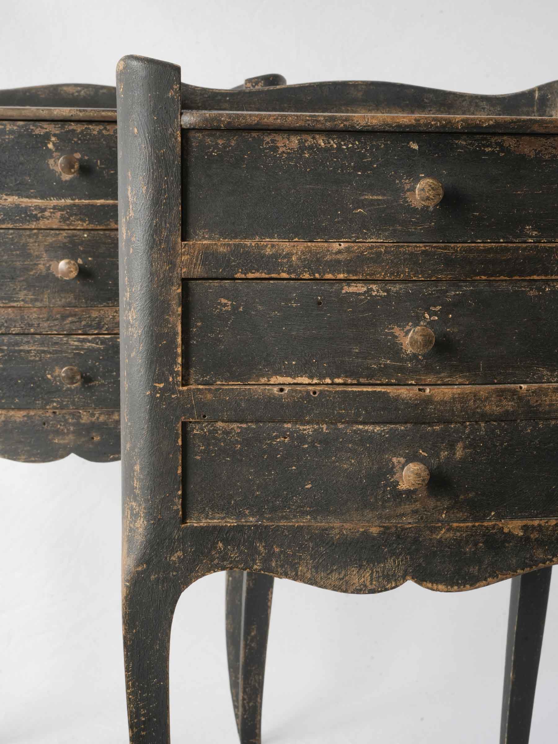Elegant black patina bedside tables