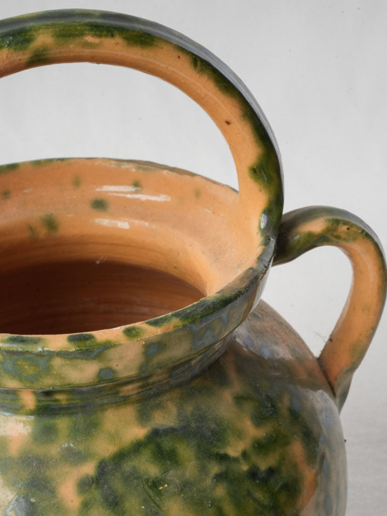 French Rustic Green Speckled Glazed Terracotta Water Jug - 11"
