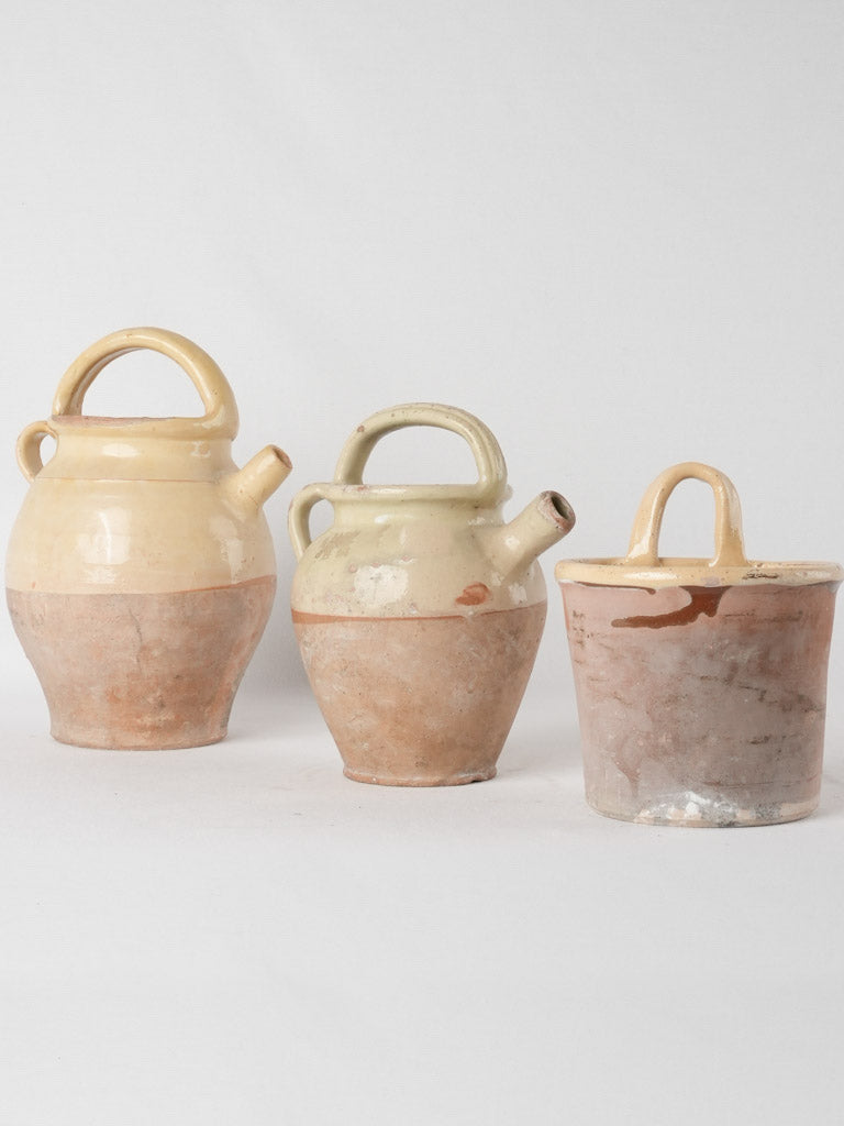 Collection of 3 ceramics w/ pale yellow glaze