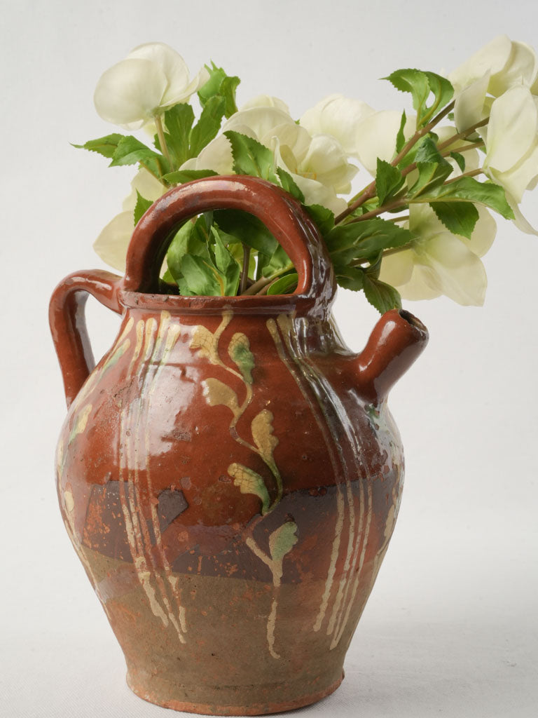 Rustic glazed floral motif ewer