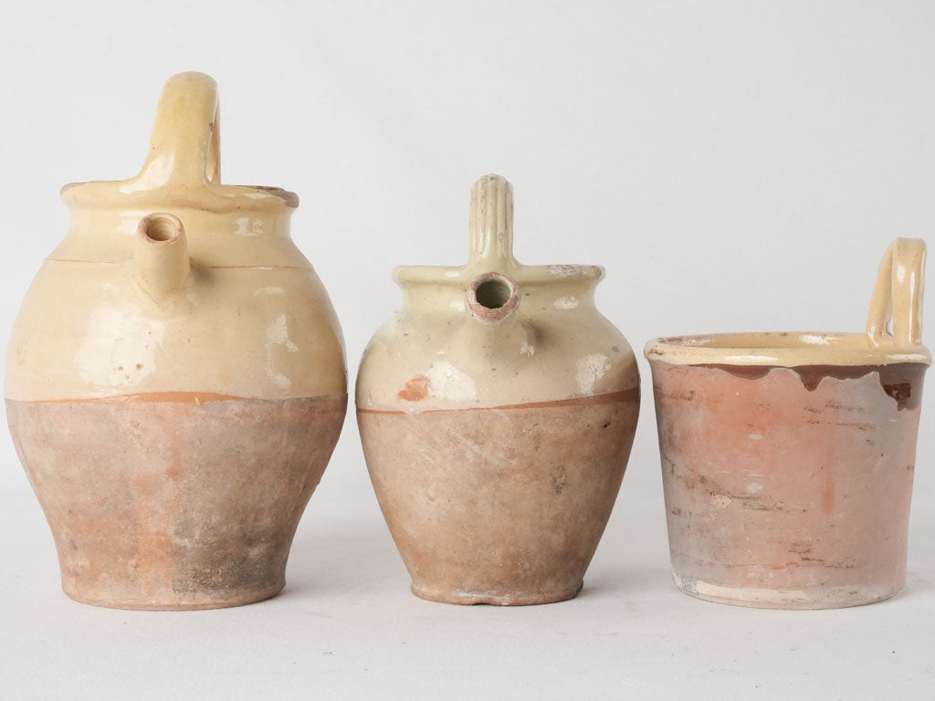Collection of 3 ceramics w/ pale yellow glaze