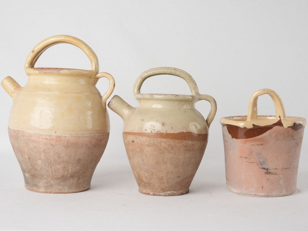 Collection of 3 ceramics w/ pale yellow glaze