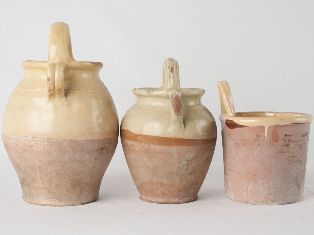 Collection of 3 ceramics w/ pale yellow glaze