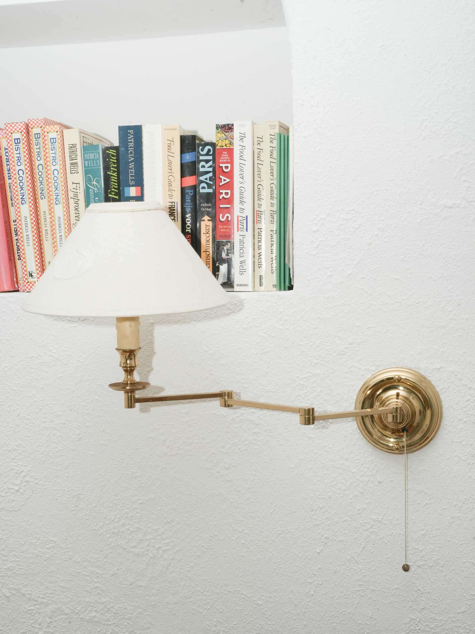 Vintage Adjustable Brass Wall Sconce w/ Monogrammed Shade