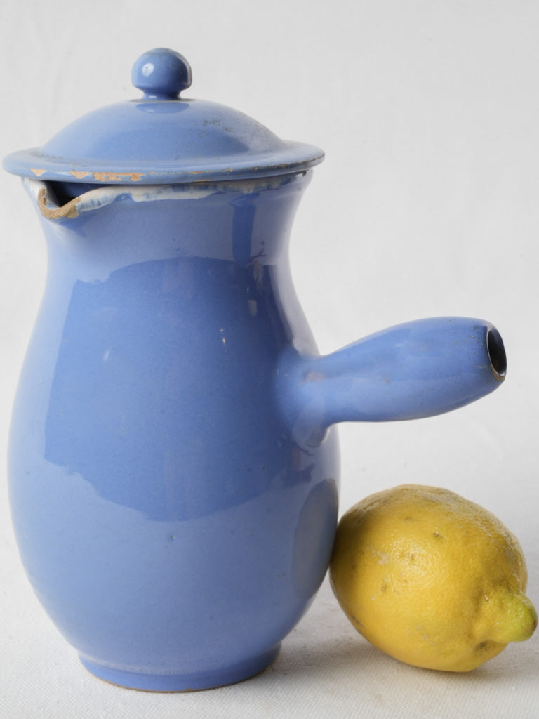 French Vintage Blue Glazed Pot W/ Lid from Martres-Tolosane - 8¾"