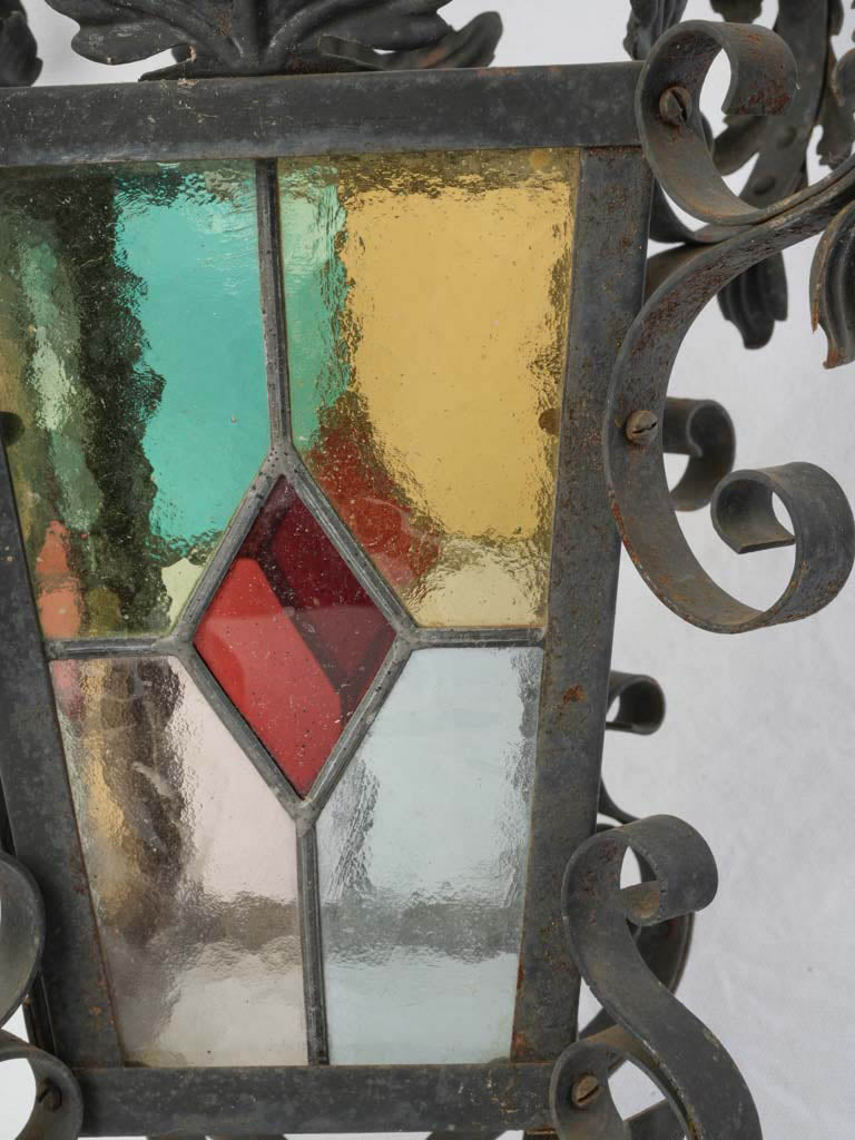 Oxidized finish stained glass lantern