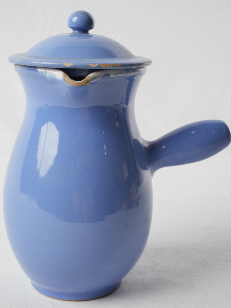 French Vintage Blue Glazed Pot W/ Lid from Martres-Tolosane - 8¾"