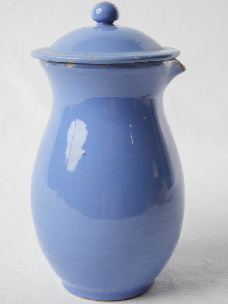 French Vintage Blue Glazed Pot W/ Lid from Martres-Tolosane - 8¾"