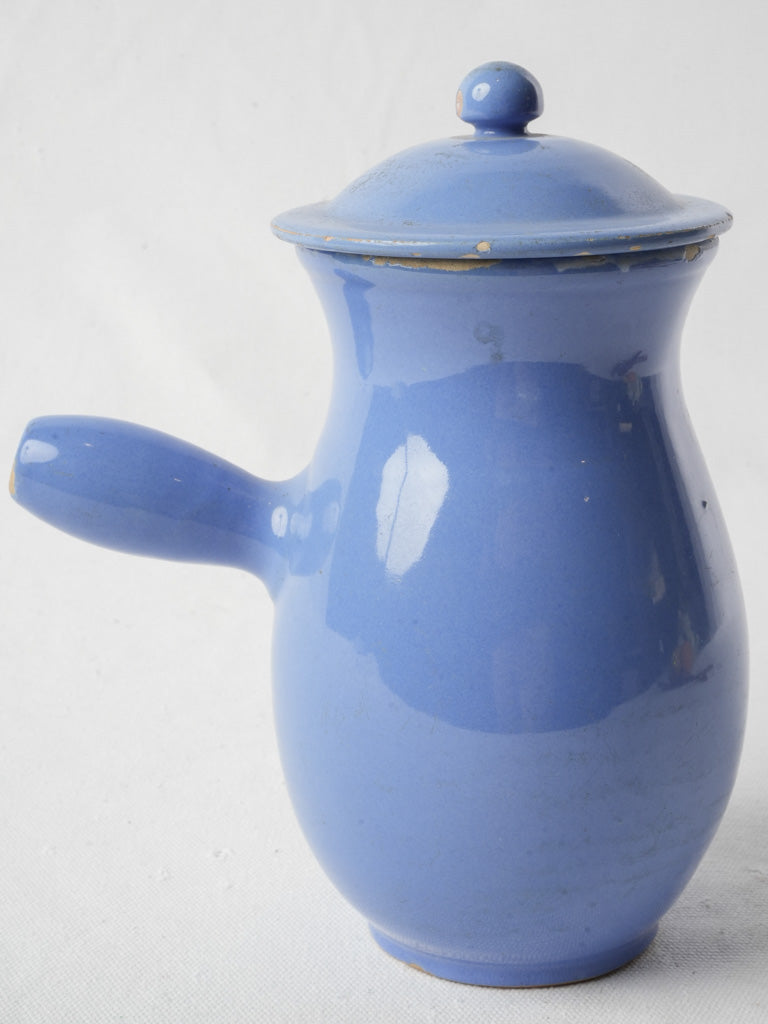 French Vintage Blue Glazed Pot W/ Lid from Martres-Tolosane - 8¾"