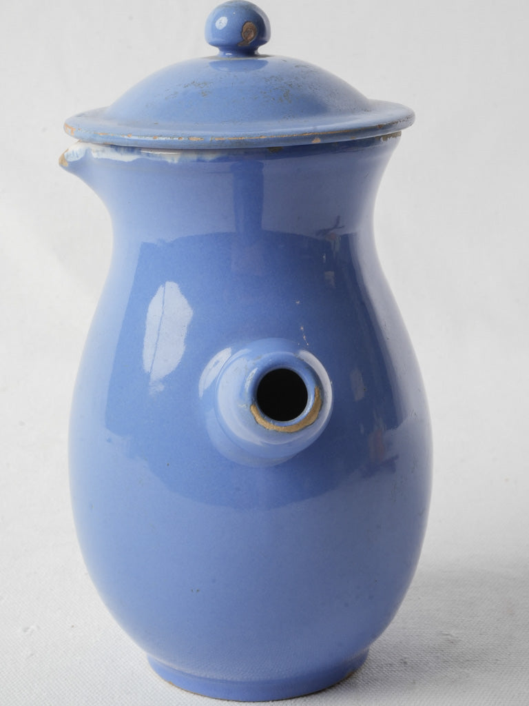 French Vintage Blue Glazed Pot W/ Lid from Martres-Tolosane - 8¾"