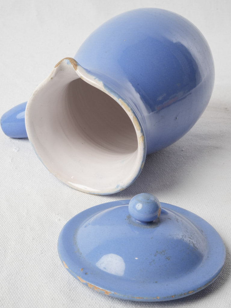 French Vintage Blue Glazed Pot W/ Lid from Martres-Tolosane - 8¾"