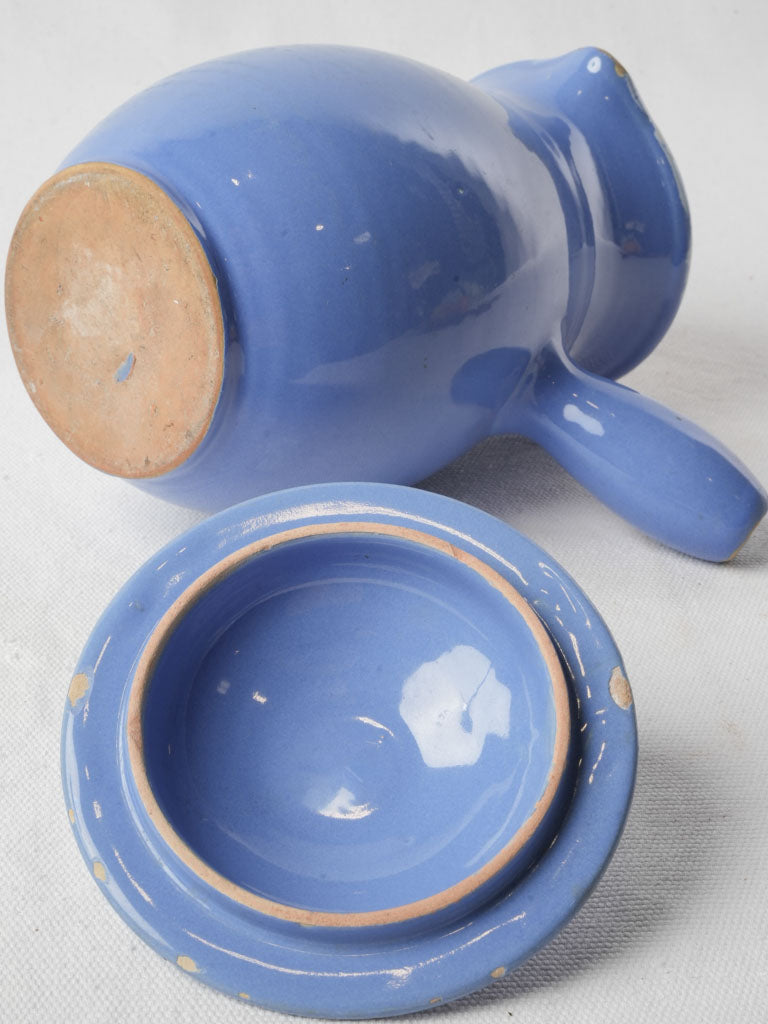 French Vintage Blue Glazed Pot W/ Lid from Martres-Tolosane - 8¾"