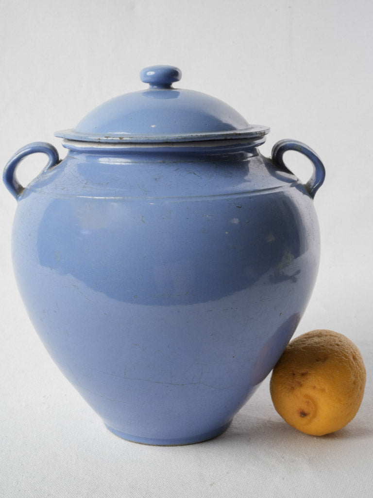 Large Martres-Tolosane Blue Glazed Ceramic Pot Circa 1900- 11"