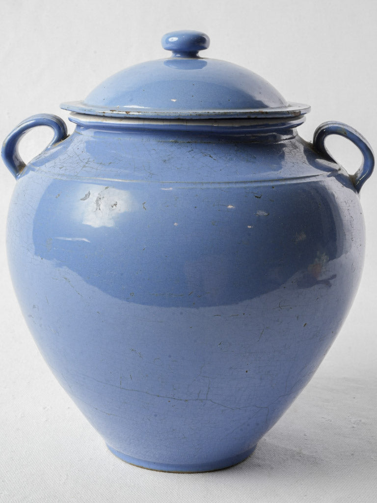 Large Martres-Tolosane Blue Glazed Ceramic Pot Circa 1900- 11"