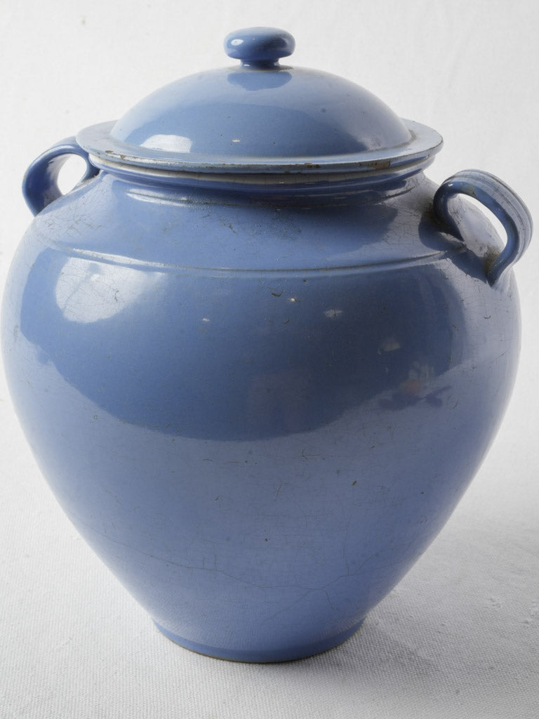 Large Martres-Tolosane Blue Glazed Ceramic Pot Circa 1900- 11"