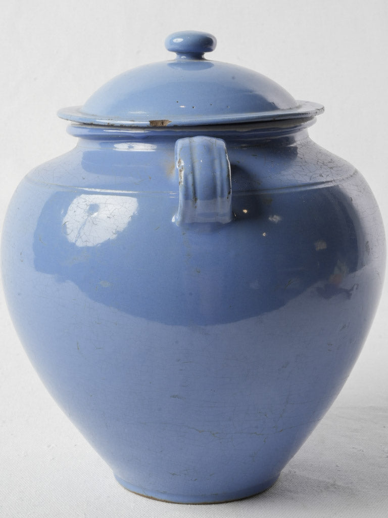 Large Martres-Tolosane Blue Glazed Ceramic Pot Circa 1900- 11"