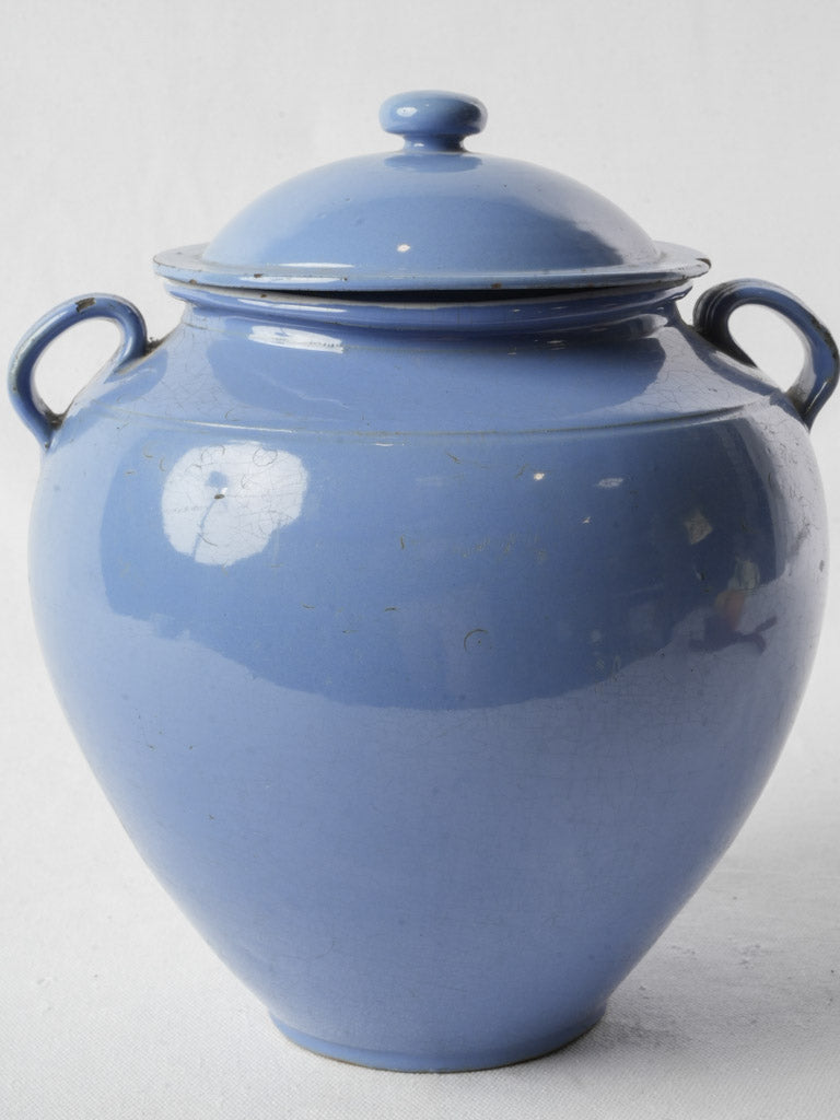 Large Martres-Tolosane Blue Glazed Ceramic Pot Circa 1900- 11"