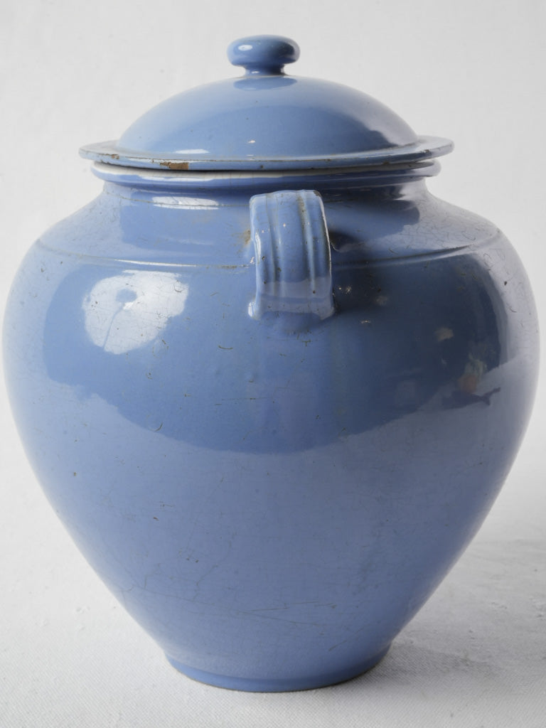 Large Martres-Tolosane Blue Glazed Ceramic Pot Circa 1900- 11"