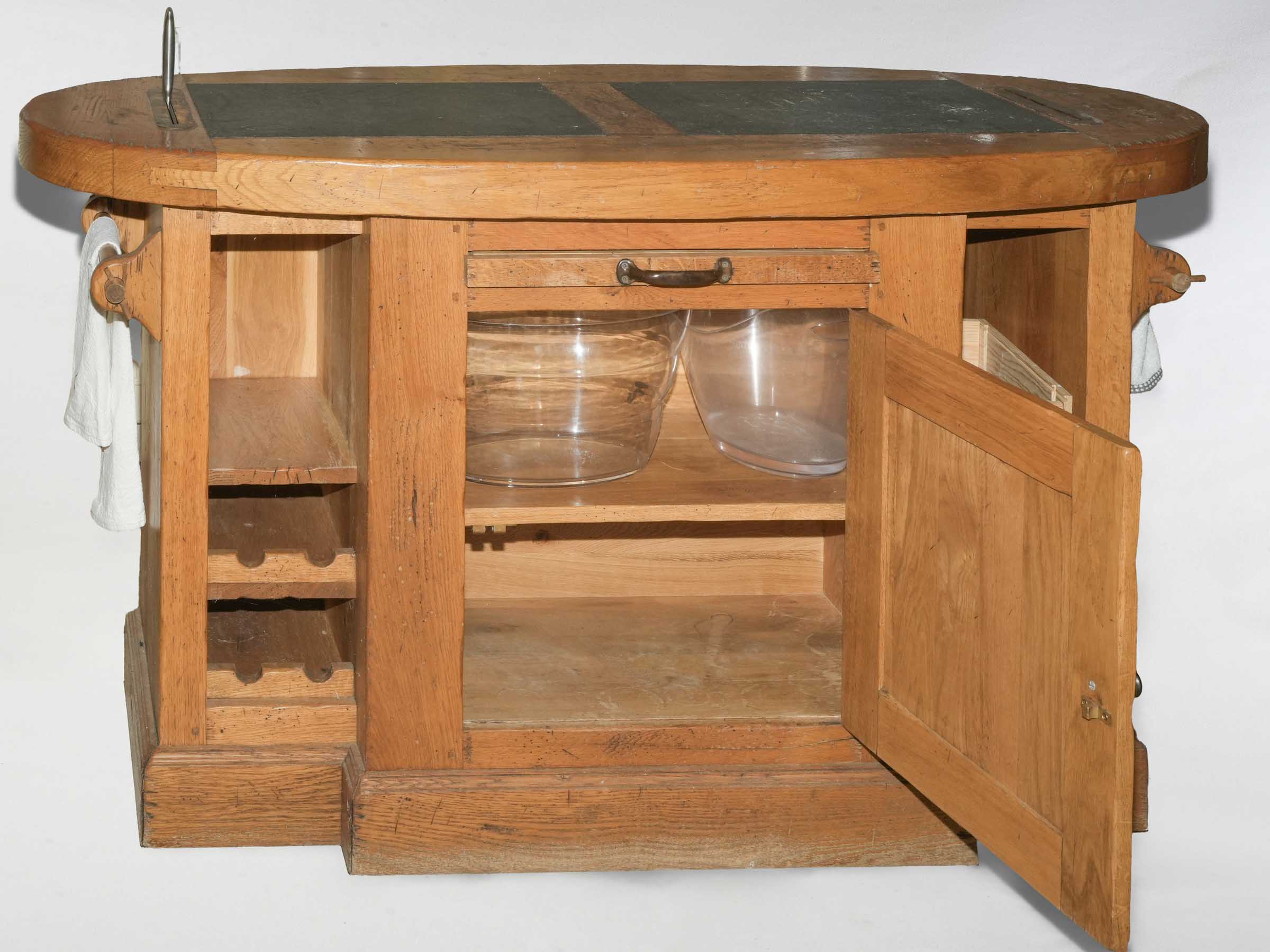 Pine Kitchen Island with Slate Top and Cupboard Storage