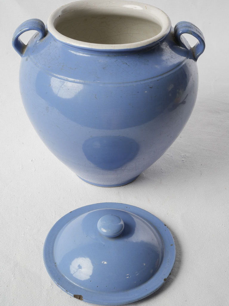 Large Martres-Tolosane Blue Glazed Ceramic Pot Circa 1900- 11"