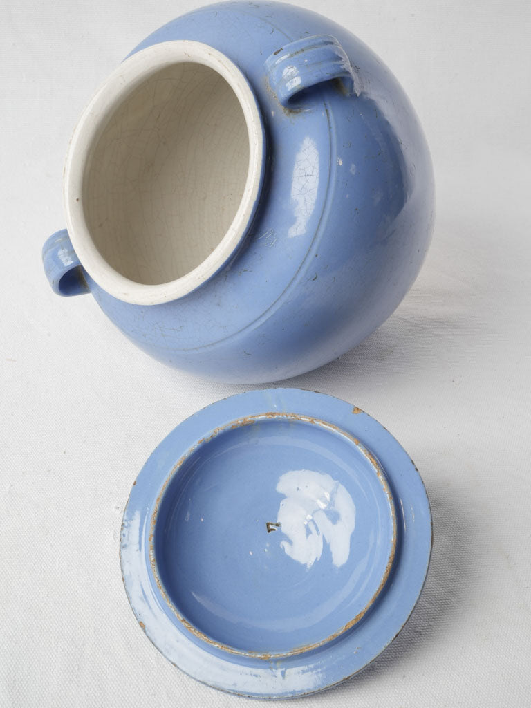 Large Martres-Tolosane Blue Glazed Ceramic Pot Circa 1900- 11"